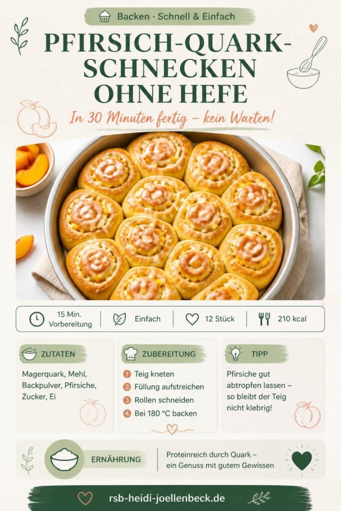 Pfirsich-Quark-Schnecken ohne Hefe – Pinterest-Rezeptkarte