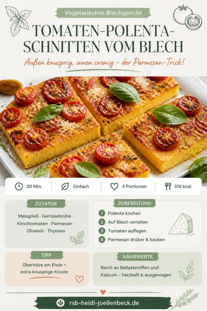 Tomaten-Polenta-Schnitten vom Blech mit goldbrauner Parmesan-Kruste – Pinterest-Bild