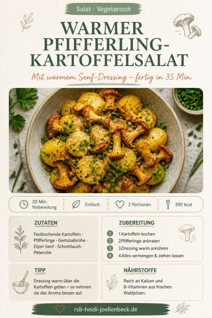 Warmer Pfifferling-Kartoffelsalat mit Senf-Dressing – Pinterest-Rezeptkarte